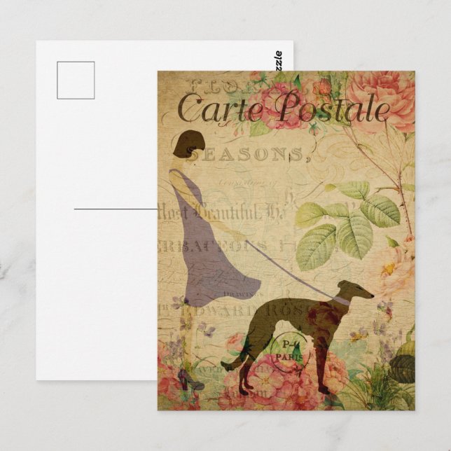 Postal Chica Vintage y Greyhound (Anverso / Reverso)