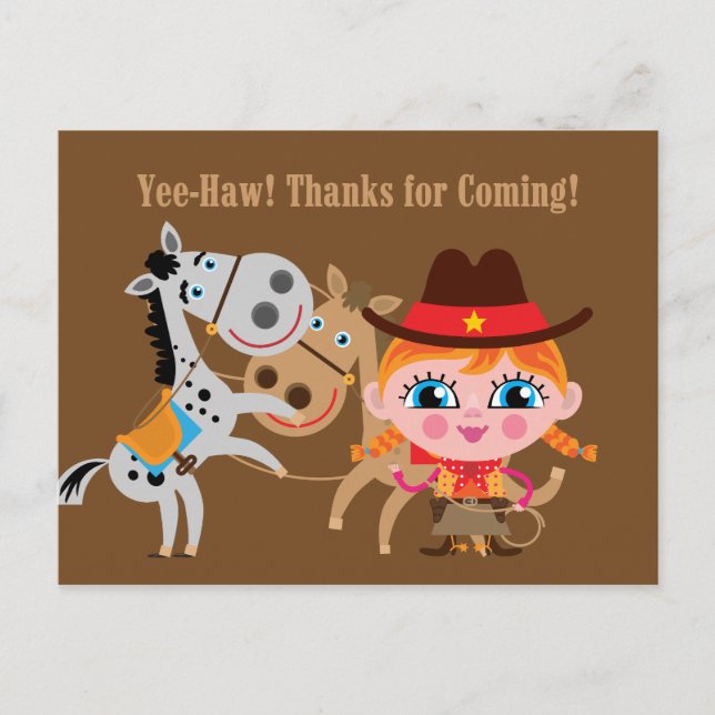 Postal Chica Western Wild West Birthday Gracias Postcard (Anverso)