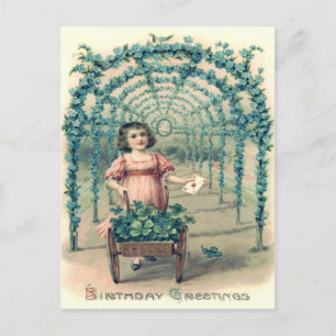 Postal Chica Wheelbarrow Four Leaf Clover Forget-Me-Not