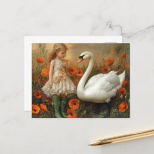 Postal Chica y cisne en los cachorros