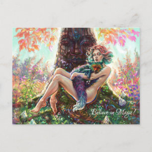 Postal Chica y el arte mágico del bosque de fantasía mági
