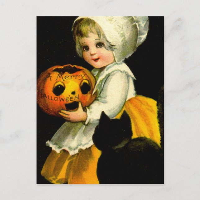Postal Chica y gato negro (Anverso)