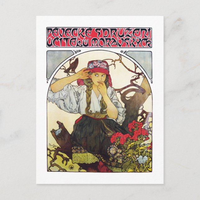 Postal Chica y Geranium, Mucha (Anverso)