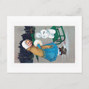 Postal chica y muñeco de nieve, cosecha