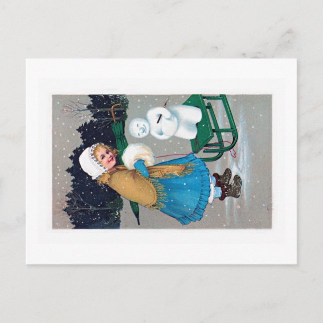 Postal chica y muñeco de nieve, cosecha (Anverso)