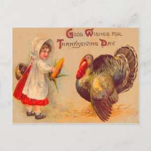 Postal Chica y pavo