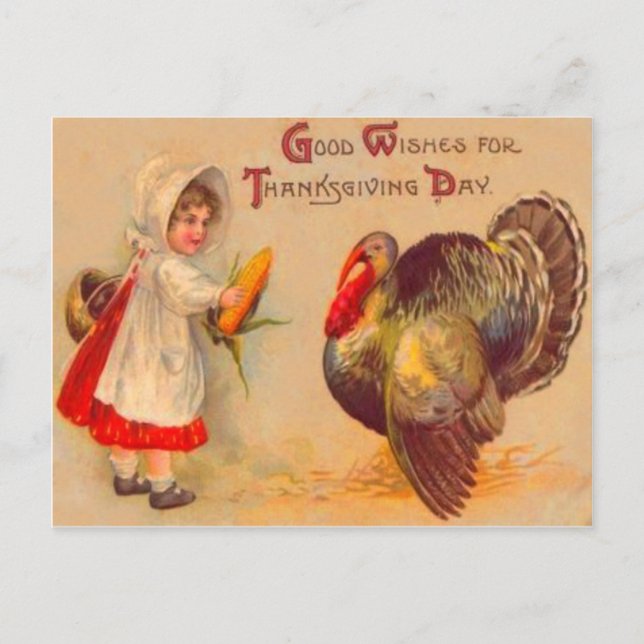 Postal Chica y pavo (Anverso)