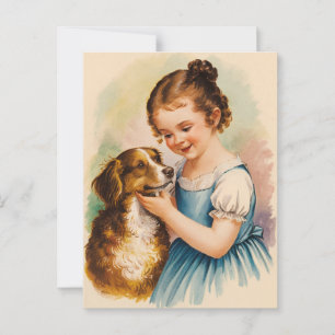 Postal Chica y perro de la época de moda moderna