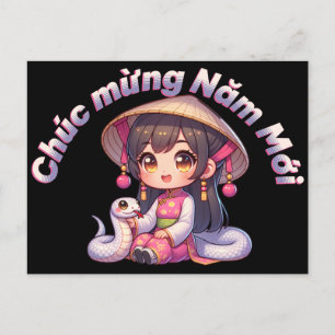 Postal Chica y serpiente vietnamita de Año Nuevo
