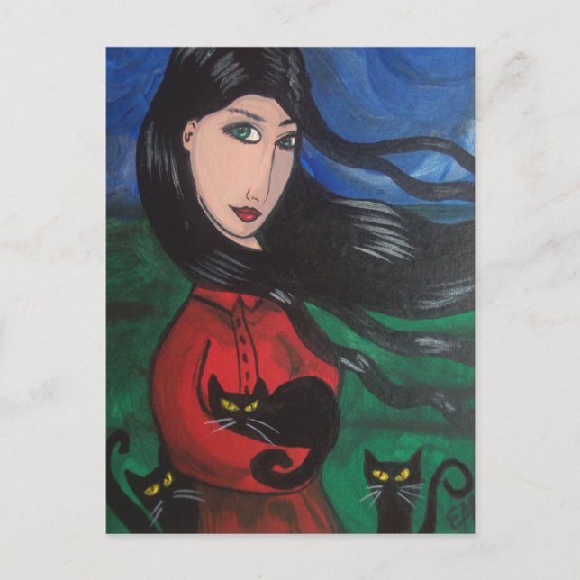 Postal Chica y sus gatos negros (Anverso)