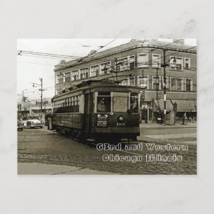 POSTAL CHICAGO 63 Y OCCIDENTE 1952 TROLLEY ART SEPIA