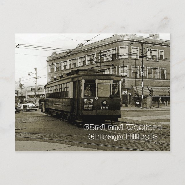 POSTAL CHICAGO 63 Y OCCIDENTE 1952 TROLLEY ART SEPIA (Anverso)