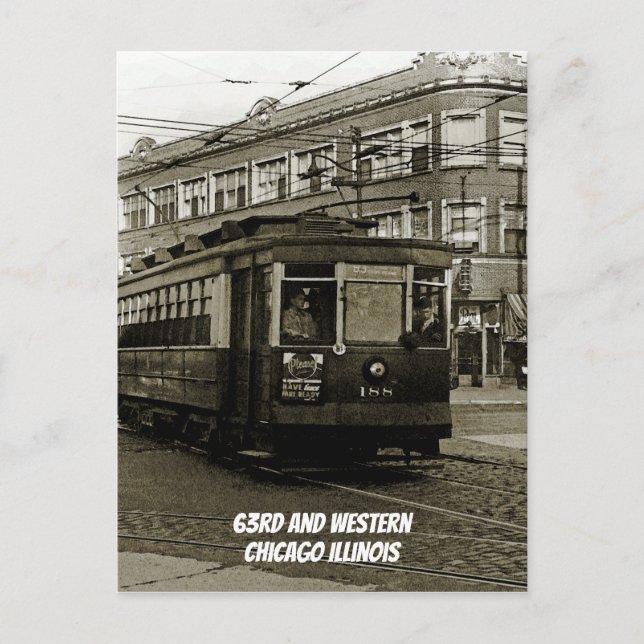 POSTAL CHICAGO 63 Y OCCIDENTE 1952 TROLLEY ART SEPIA (Anverso)