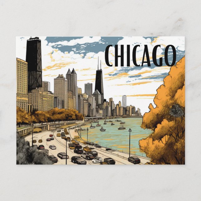 Postal Chicago con estilo vintage (Anverso)