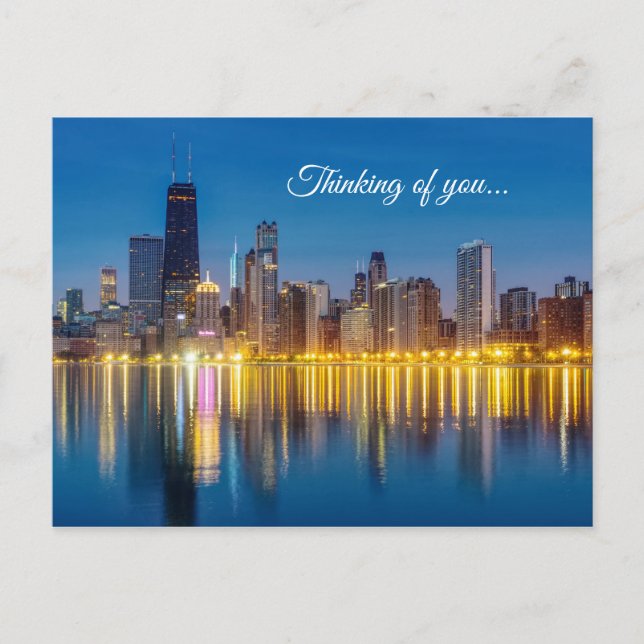Postal Chicago Dawn Cityscape Pensando En Usted Postcard (Anverso)