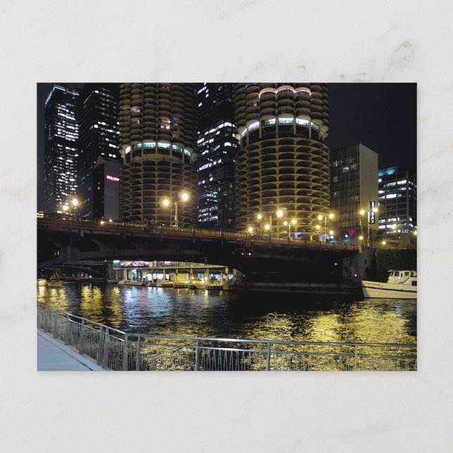 Postal Chicago de noche - Al río (Anverso)