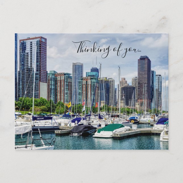 Postal Chicago Harbour Pensando En Ti Postcard (Anverso)
