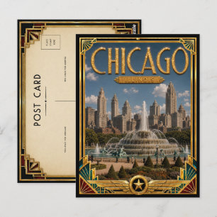 Postal Chicago Illinois Arte Deco Vintage Edad Dorada