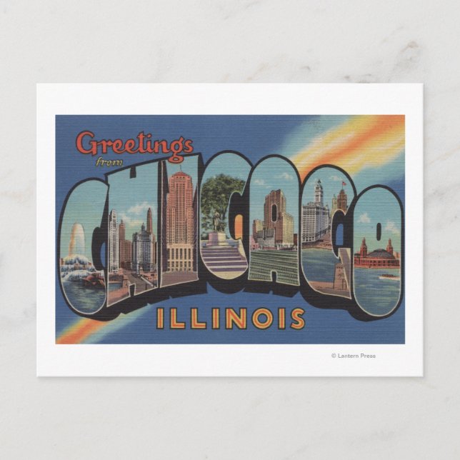 Postal Chicago, Illinois - Grandes Escenas de letras (Anverso)