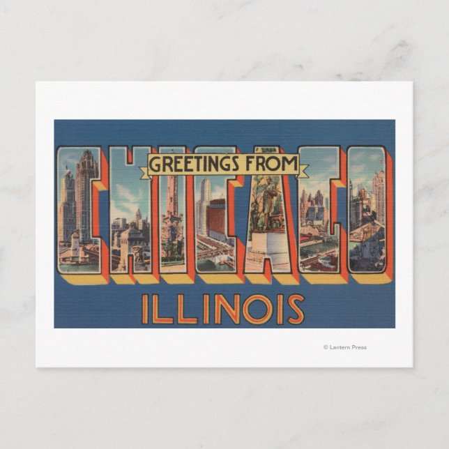 Postal Chicago, Illinois - Grandes Escenas de letras 2 (Anverso)