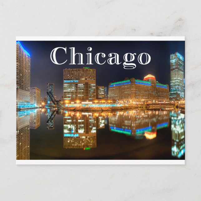Postal Chicago Illinois Night Skyline Estados Unidos, Est (Anverso)