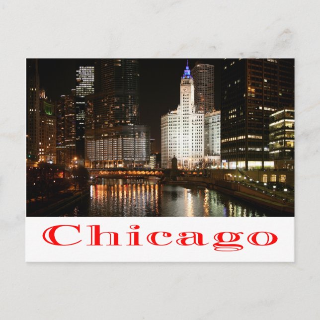 Postal Chicago Illinois Night Skyline Travel Post Card (Anverso)