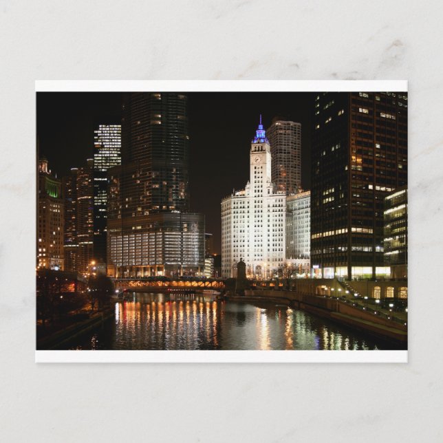 Postal Chicago Illinois Night Skyline Travel Post Card (Anverso)
