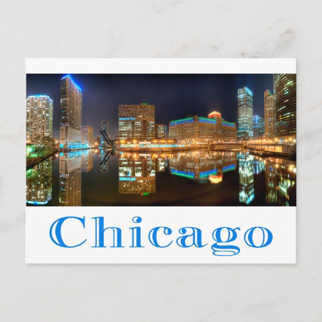 Postal Chicago Illinois Night Skyline Travel Post Card (Anverso)