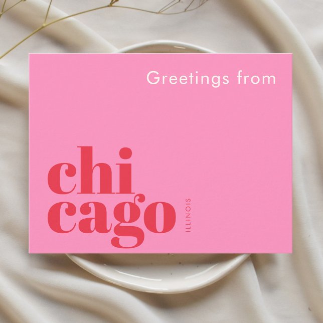 Postal Chicago Illinois tipográfico rosa  (Subido por el creador)