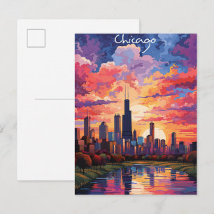 Postal Chicago Illinois Viajes Ciudad Pintura Estética EE