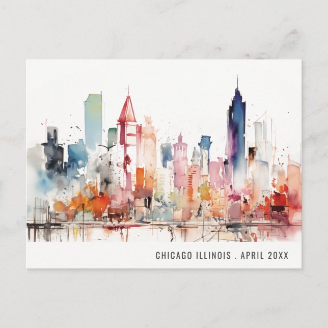Postal Chicago Illinois Watercolor Landscape Travel (Anverso)