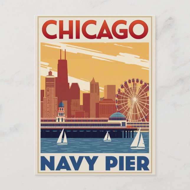 Postal Chicago Navy Pier Skyline Retro (Anverso)