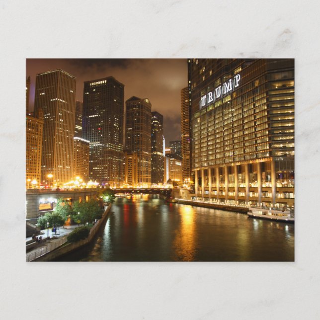 Postal Chicago por noche (Anverso)