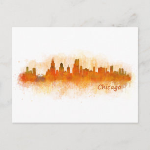 Postal chicago skyline acuarela cityscape v03