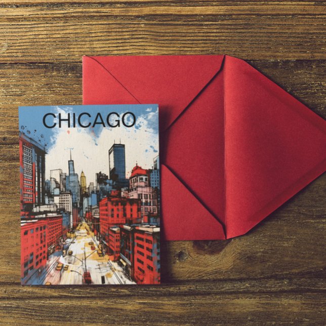 Postal Chicago Skyline Painting – Windy City Urban Art (Chicago Skyline Painting – Windy City Urban Art Postcard)