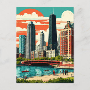 Postal Chicago Skyline y Lago Michigan Viaje