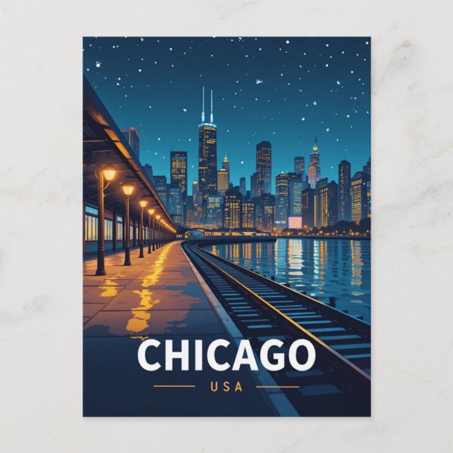 Postal Chicago Starry Night Skyline View (Anverso)
