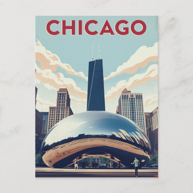 Postal Chicago Travel Poster: The Bean and Willis Tower S (Anverso)