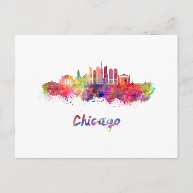 Postal Chicago V2 skyline in watercolor (Anverso)