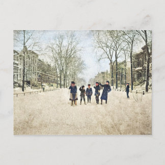POSTAL CHICAGO WINTER LINCOLN PARK 1897 COLOR INFANTIL