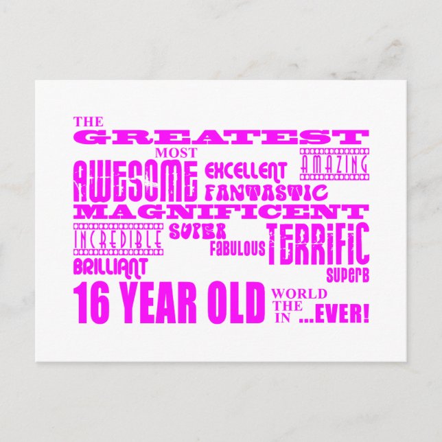 Postal Chicas 16º cumpleaños: el mayor rosado de 16 años (Anverso)