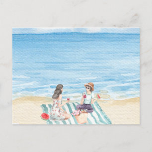 Postal Chicas acuáticos visitando la playa