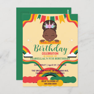 Postal Chicas afro unicornio afroamericanos Cumpleaños