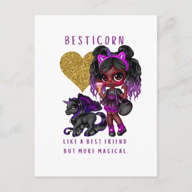 Postal Chicas amigo regalo de unicornio negro Besticorn m (Anverso)