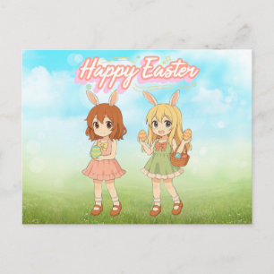 Postal Chicas anime conejitas de Pascua lindas