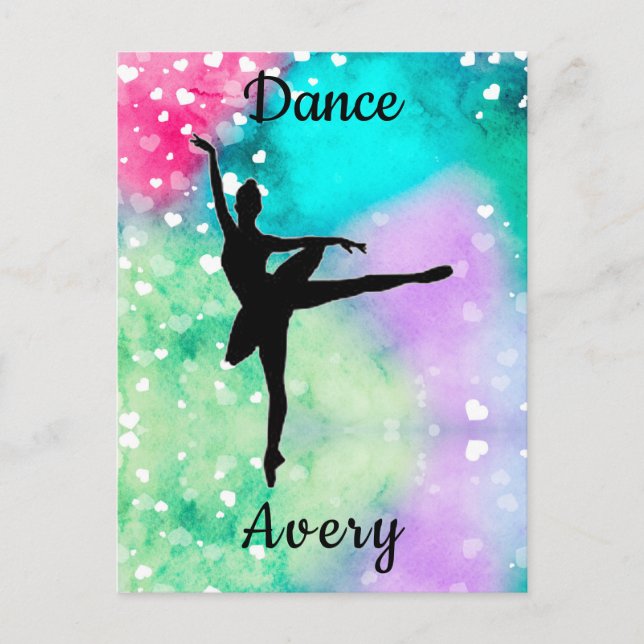 Postal Chicas bailan acuarela con corazones flotantes (Anverso)