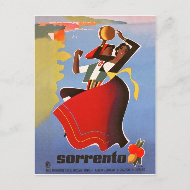 Postal Chicas bailarines de Sorrento, Italia, viajes vint (Anverso)