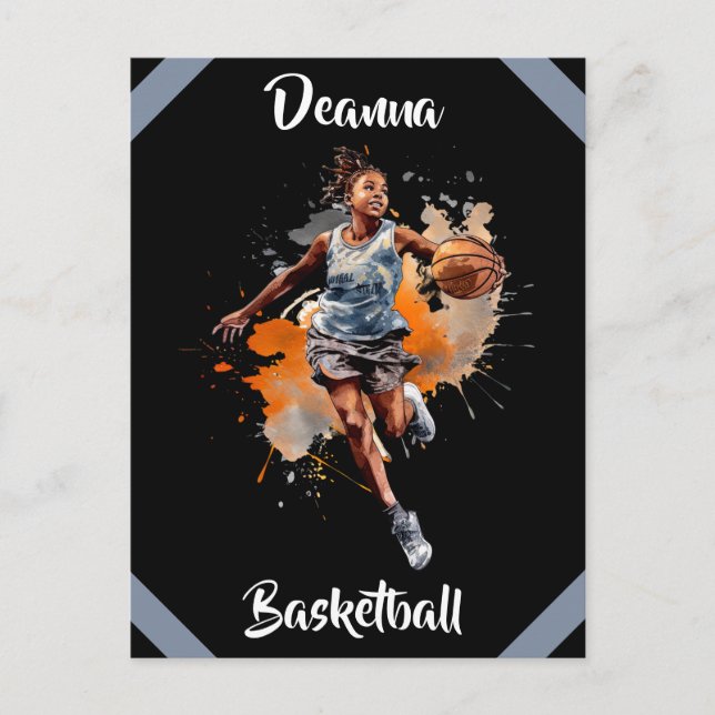 Postal Chicas Baloncesto acuarela personalizada (Anverso)
