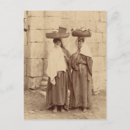 Postal Chicas campesinos cerca de las murallas de Jerusal