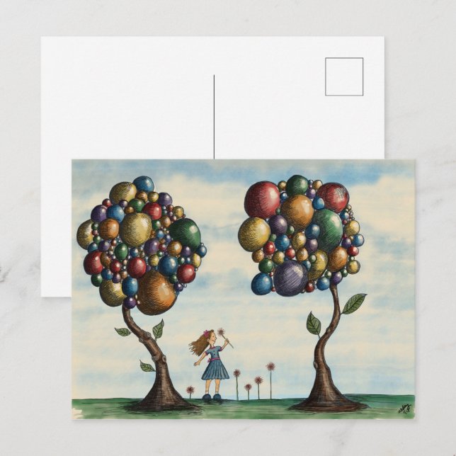 Postal Chicas caprichosos Árboles paisaje Fantasía arte (Anverso / Reverso)